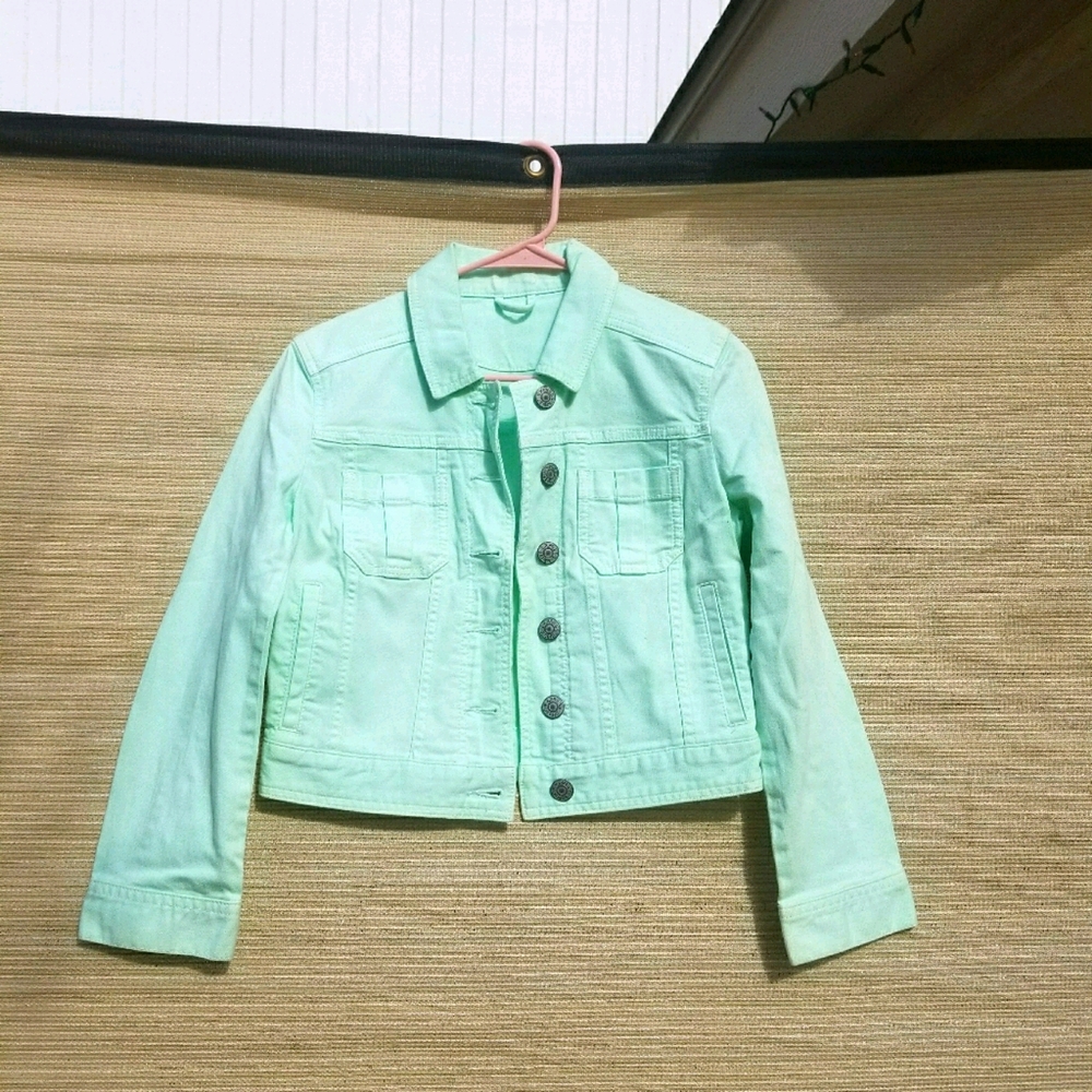 Express Cropped Denim Jacket Mint